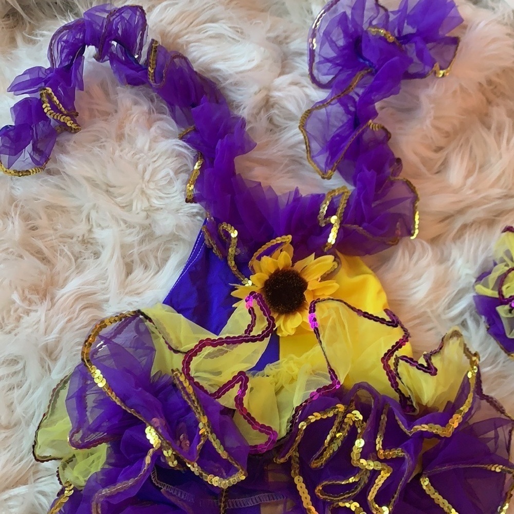 Yellow sunflower and purple dance clown outfit. The applause Dance creations. - Picture 10 of 15